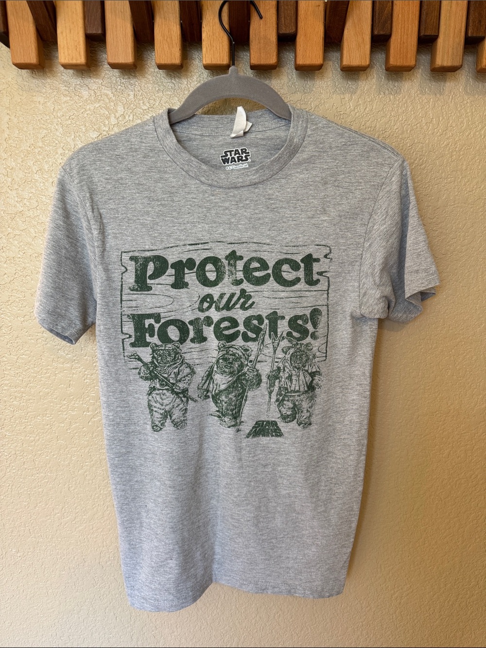 Star Wars Gray Short Sleeve Tee with Green 'Protect Our Forests' Graphic